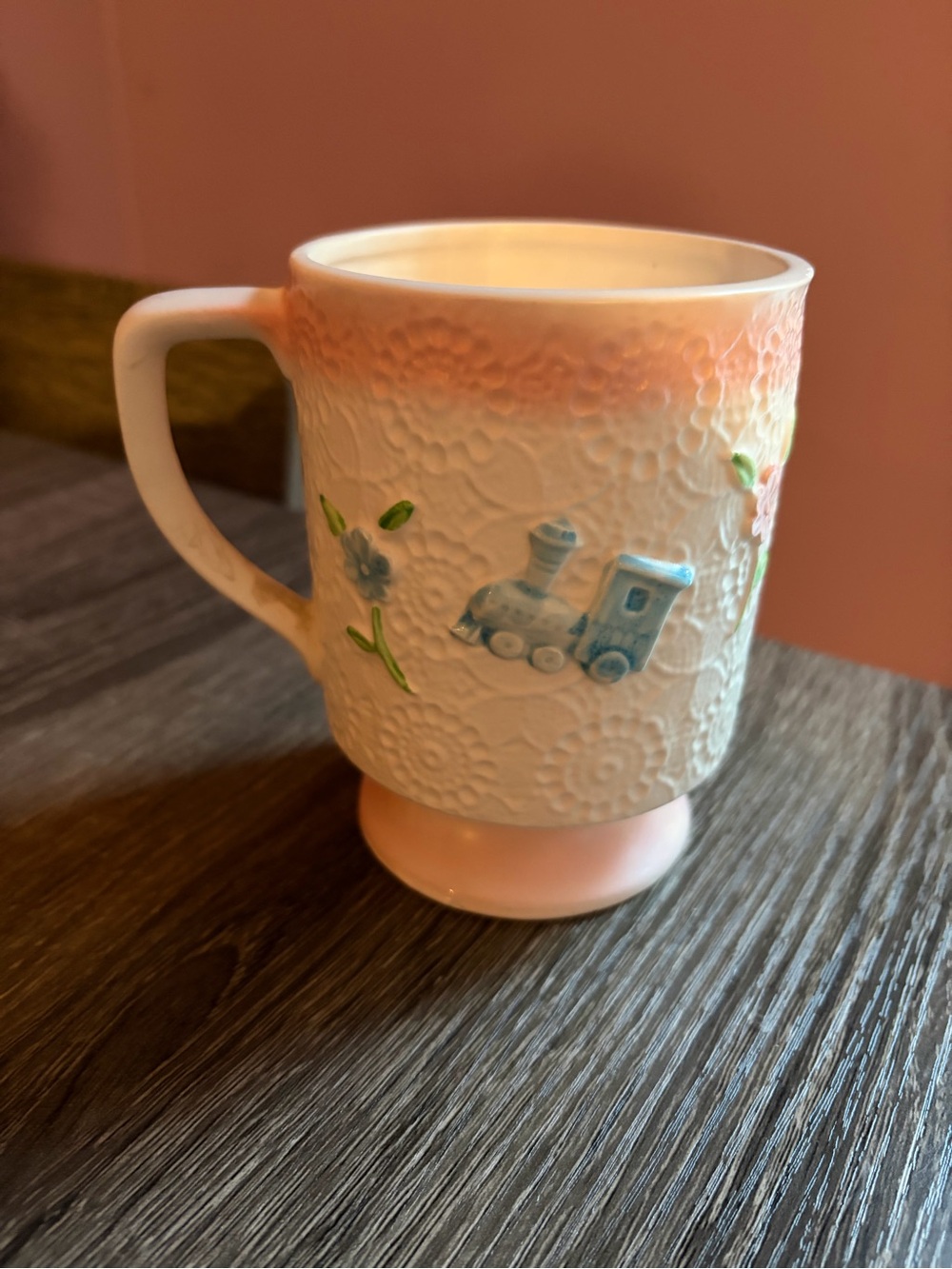 Vintage Relpo Baby Girl Cup Mug Planter #6178 Rattle, Bear, Duck, Train, Floral